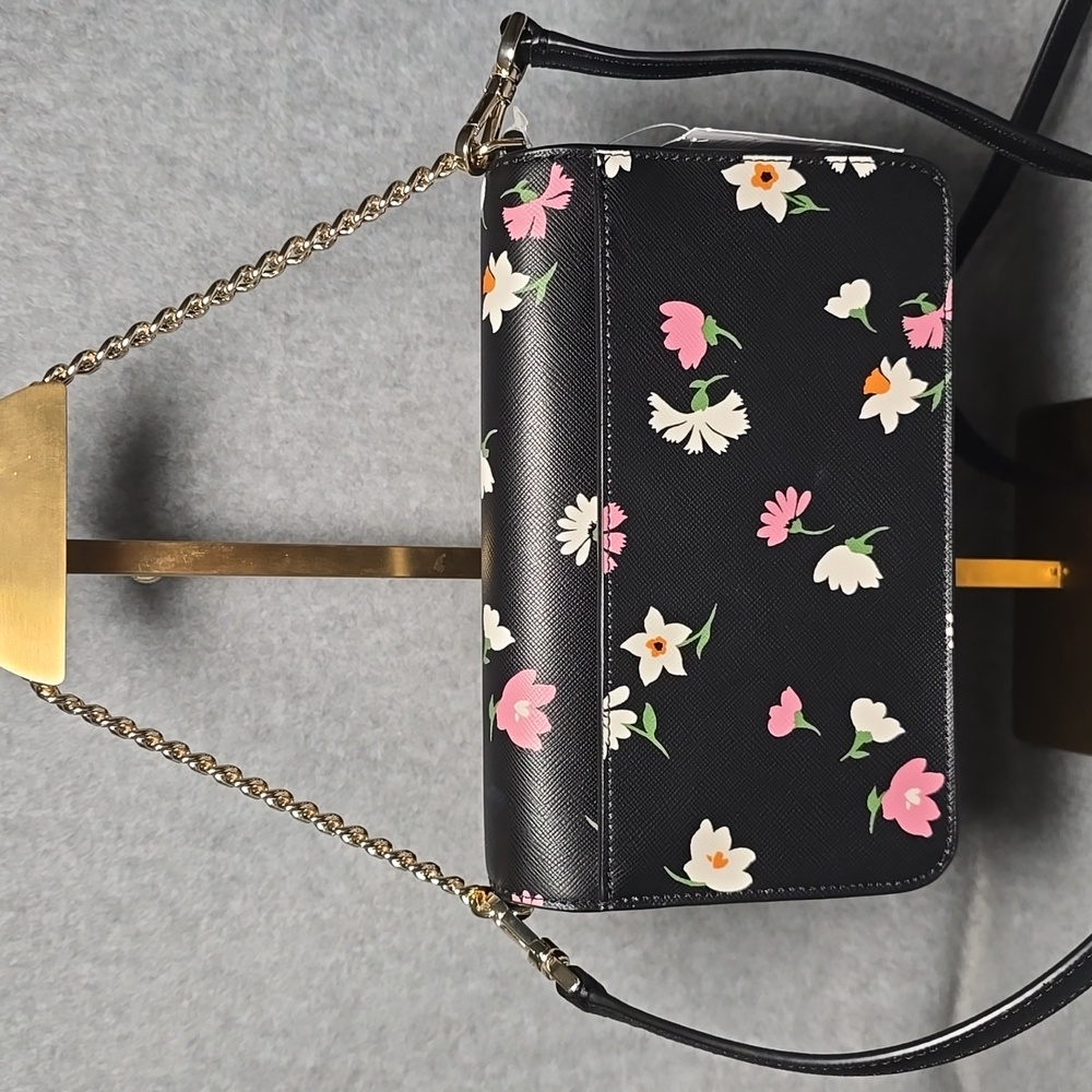 Kate Spade Small Flap Madison Black and Pink Floral Crossbody Bag NWT - Picture 3 of 8